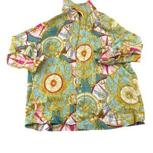 Jane + Delancey Women's Medium 3/4 Sleeve Button-Down‎ Shirt Baroque Pattern